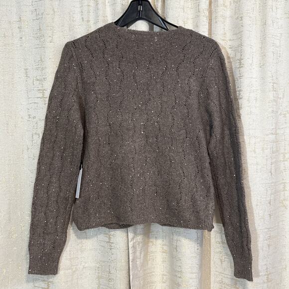 NWT ASTR The Label Metallic Sequin Surplice Cable Stitch Sweater Fawn Women's SM - Picture 2 of 5